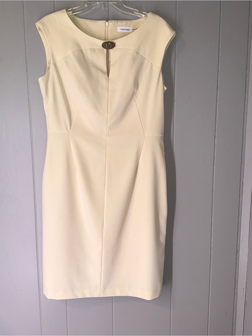 Calvin Klein Beige Sheath Dress with Gold Accent Women’s Size 12